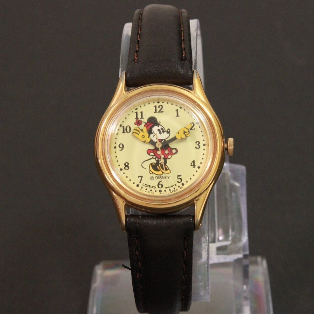 Lorus Ladies Mini Mouse Watch Gold Tone Case New Brown Leather Strap And Battery - Picture 3 of 14